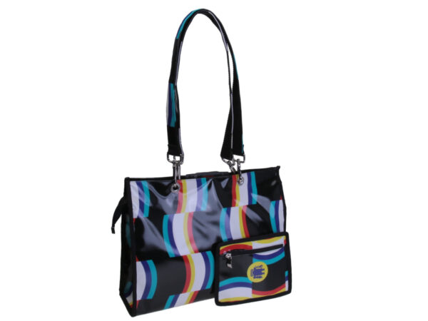 MULTICOLOR SHOPPER BAG WITH ABSTRACT FANTASY. MODEL PEPE MADE OF LORRY TARPAULIN.