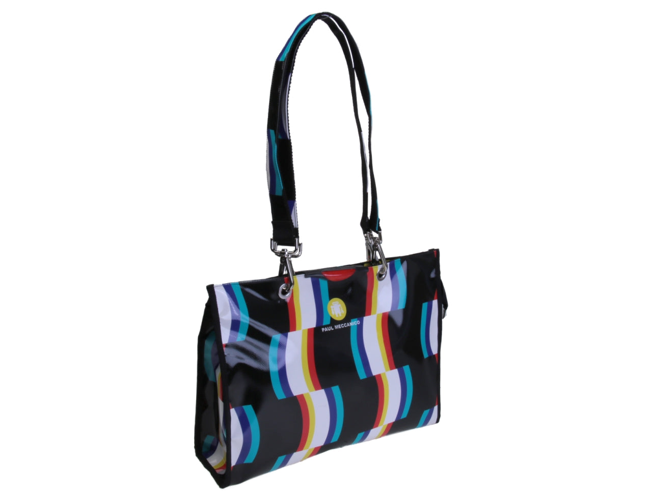 MULTICOLOR SHOPPER BAG WITH ABSTRACT FANTASY. MODEL PEPE MADE OF LORRY TARPAULIN.