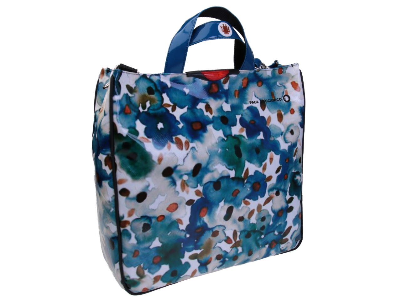 LIGHT BLUE MAXI TOTE BAG "WATERCOLOR" WITH FLORAL FANTASY. MODEL AIRSTONE MADE OF LORRY TARPAULIN.