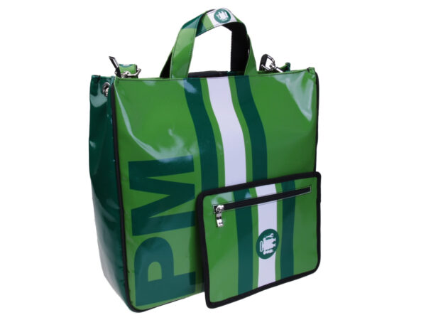 APPLE GREEN MAXI TOTE BAG. MODEL AIRSTONE MADE OF LORRY TARPAULIN.