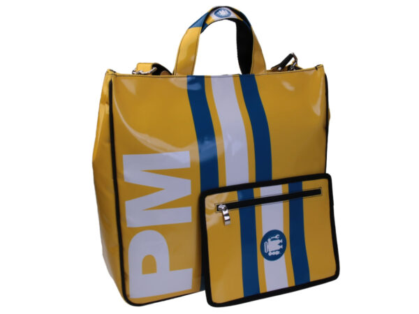 YELLOW MAXI TOTE BAG. MODEL AIRSTONE MADE OF LORRY TARPAULIN.