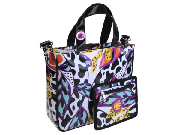 MULTICOLOR TOTE BAG WITH ABSTRACT FANTASY. MODEL GLAM MADE OF LORRY TARPAULIN.