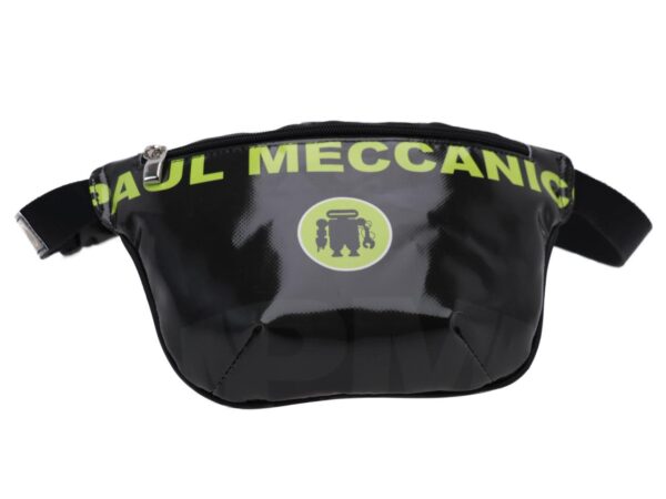 BLACK AND FLUORESCENT GREEN WAIST BAG. MODEL FLEX MADE OF LORRY TARPAULIN. - Limited Edition Paul Meccanico