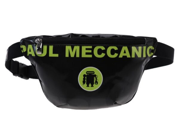 BLACK AND FLUORESCENT GREEN WAIST BAG. MODEL FLEX MADE OF LORRY TARPAULIN. - Limited Edition Paul Meccanico