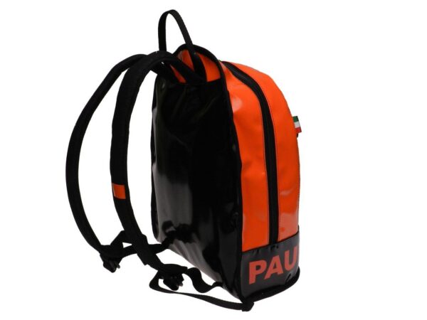 BLACK AND ORANGE BACKPACK PAUL MECCANICO. MODEL SUPER MADE OF LORRY TARPAULIN. - Limited Edition Paul Meccanico