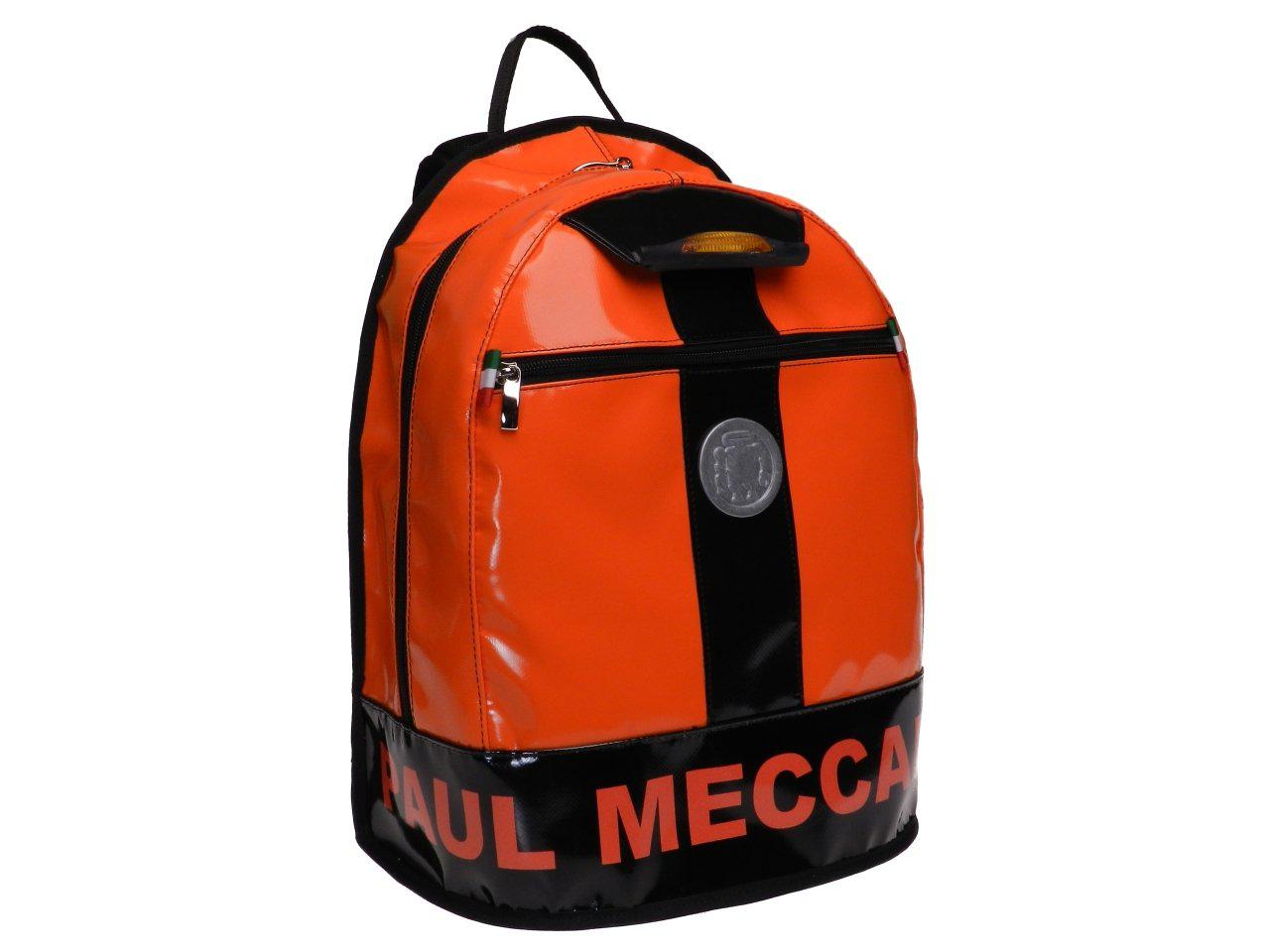BLACK AND ORANGE BACKPACK PAUL MECCANICO. MODEL SUPER MADE OF LORRY TARPAULIN. - Limited Edition Paul Meccanico
