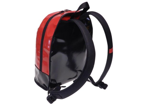 BLACK AND RED BACKPACK WITH METALLIC LOGO. SUPER MODEL MADE OF LORRY TARPAULIN. - Limited Edition Paul Meccanico