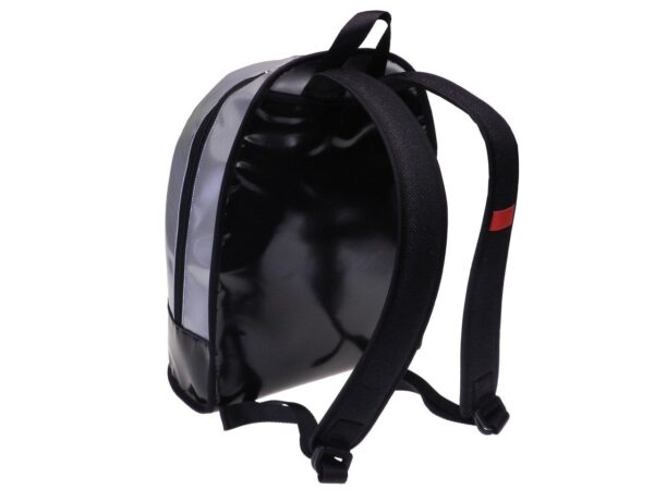 BLACK AND SILVER BACKPACK WITH METALLIC LOGO. SUPER MODEL MADE OF LORRY TARPAULIN. - Limited Edition Paul Meccanico