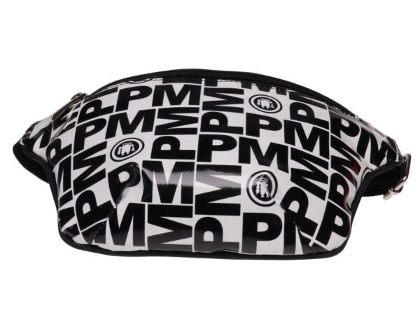 BLACK AND WHITE WAIST BAG WITH LETTERING FANTASY. MODEL FLEX MADE OF LORRY TARPAULIN. - Limited Edition Paul Meccanico