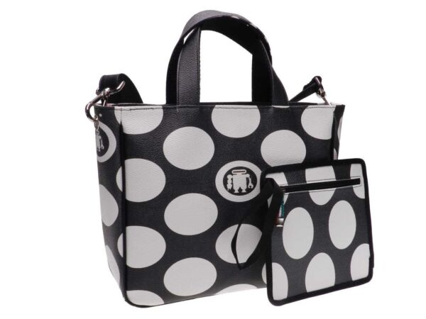 BLACK AND WHITE POIS TOTE BAG. GLAM MODEL MADE OF HAMMERED FAUX LEATHER. - Unique Pieces Paul Meccanico