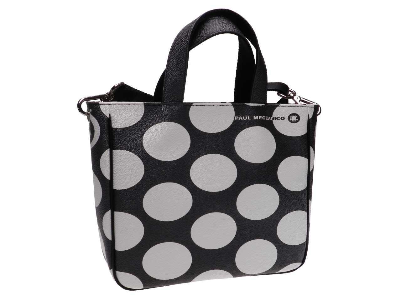 BLACK AND WHITE POIS TOTE BAG. GLAM MODEL MADE OF HAMMERED FAUX LEATHER. - Unique Pieces Paul Meccanico