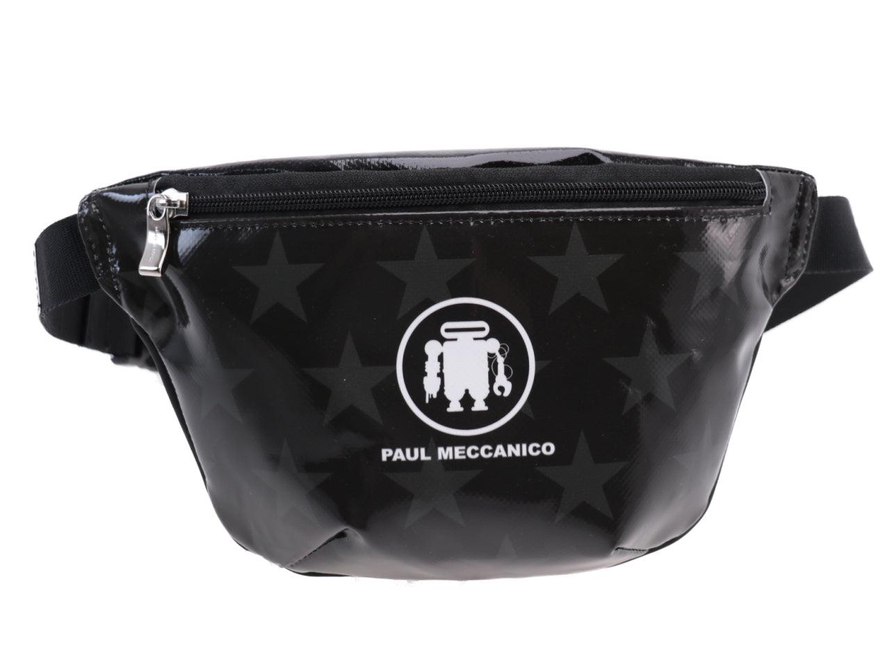 BLACK WAIST BAG WITH GREY STARS. MODEL FLEX MADE OF LORRY TARPAULIN. - Limited Edition Paul Meccanico