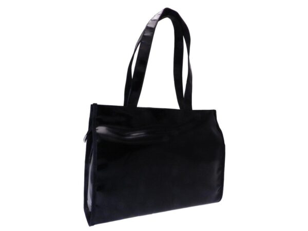BLACK SHOPPER BAG WITH METALLIC LOGO PAUL MECCANICO. PEPE MODEL MADE OF LORRY TARPAULIN. - Unique Pieces Paul Meccanico