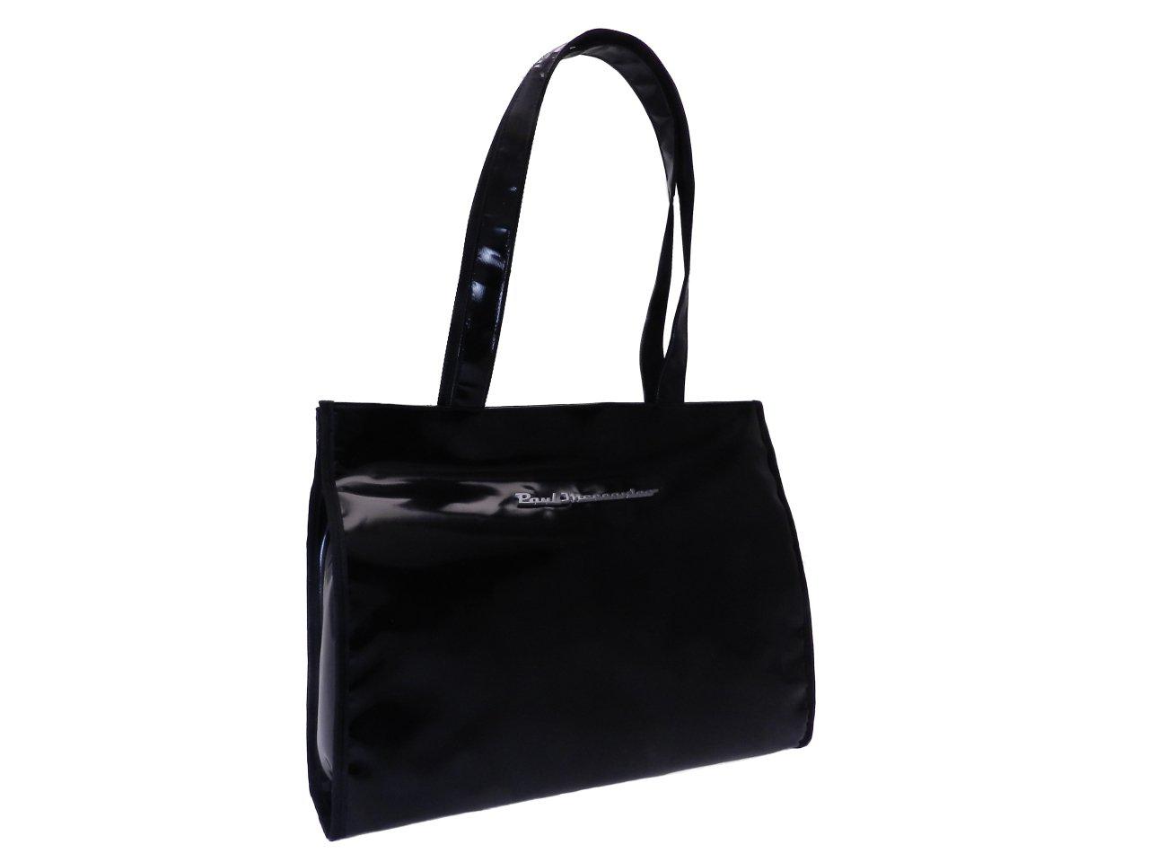 BLACK SHOPPER BAG WITH METALLIC LOGO PAUL MECCANICO. PEPE MODEL MADE OF LORRY TARPAULIN. - Unique Pieces Paul Meccanico