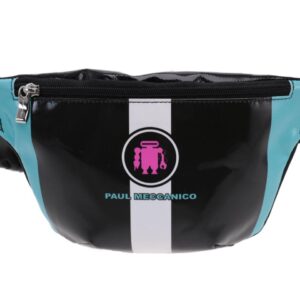 BLACK, WHITE AND LIGHT BLUE WAIST BAG PAUL MECCANICO. MODEL FLEX MADE OF LORRY TARPAULIN. - Limited Edition Paul Meccanico