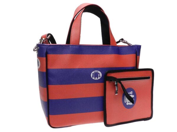 BLUE AND RED STRIPED TOTE BAG. GLAM MODEL MADE OF HAMMERED FAUX LEATHER. - Unique Pieces Paul Meccanico