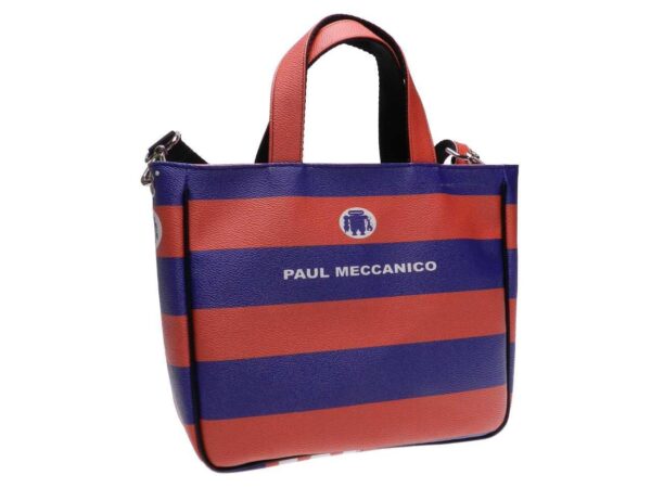 BLUE AND RED STRIPED TOTE BAG. GLAM MODEL MADE OF HAMMERED FAUX LEATHER. - Unique Pieces Paul Meccanico