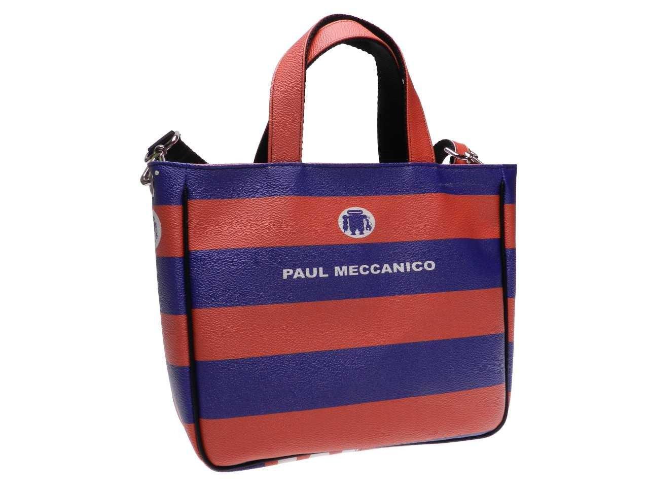 BLUE AND RED STRIPED TOTE BAG. GLAM MODEL MADE OF HAMMERED FAUX LEATHER. - Unique Pieces Paul Meccanico