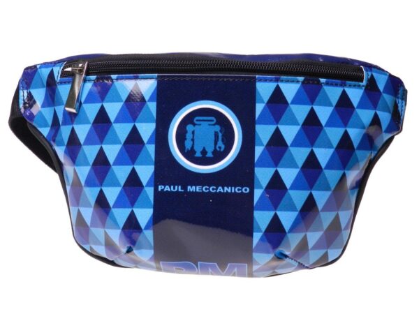 BLUE WAIST BAG WITH GEOMETRIC FANTASY. MODEL FLEX MADE OF LORRY TARPAULIN. - Limited Edition Paul Meccanico