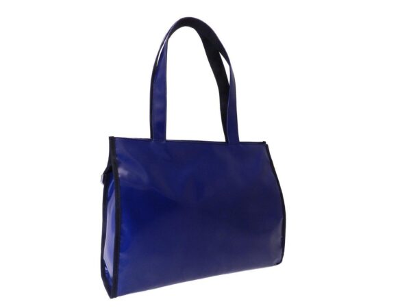 BLUE SHOPPER BAG WITH METALLIC LOGO PAUL MECCANICO. PEPE MODEL MADE OF LORRY TARPAULIN. - Unique Pieces Paul Meccanico