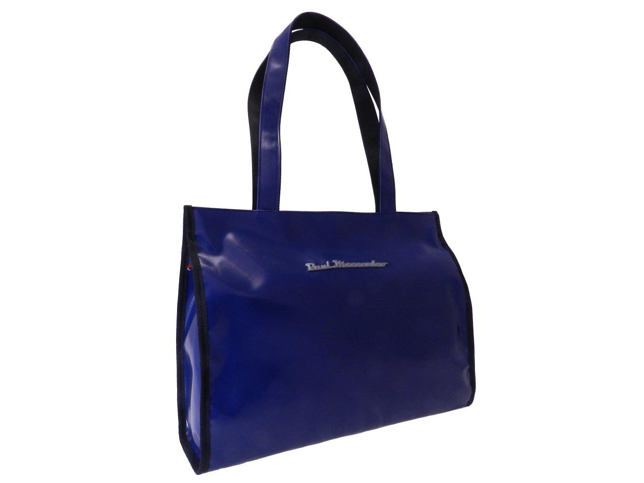 BLUE SHOPPER BAG WITH METALLIC LOGO PAUL MECCANICO. PEPE MODEL MADE OF LORRY TARPAULIN. - Unique Pieces Paul Meccanico