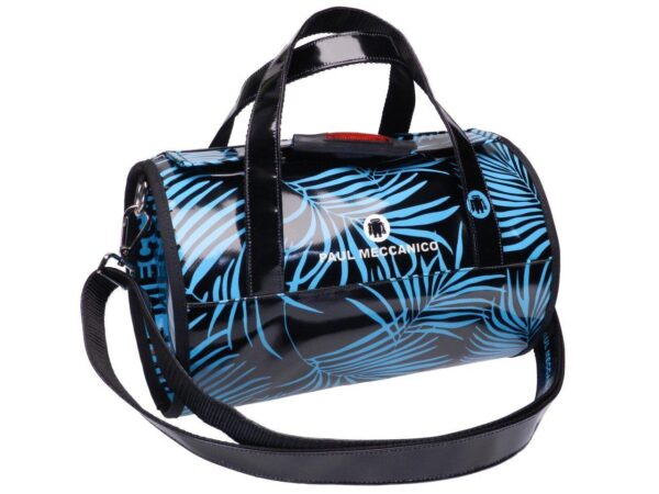 BOSTON BAG BLACK COLOUR PALM FANTASY. MINI MODEL MADE OF LORRY TARPAULIN. - Unique Pieces Paul Meccanico
