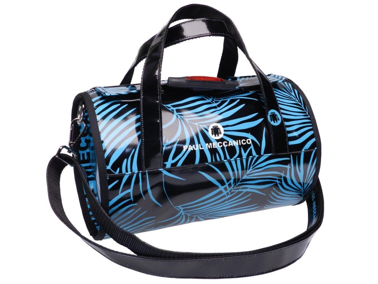 BOSTON BAG BLACK COLOUR PALM FANTASY. MINI MODEL MADE OF LORRY TARPAULIN. - Unique Pieces Paul Meccanico