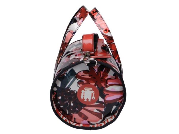 BOSTON BAG DARK RED COLOUR FLORAL FANTASY. MINI MODEL MADE OF LORRY TARPAULIN. - Unique Pieces Paul Meccanico