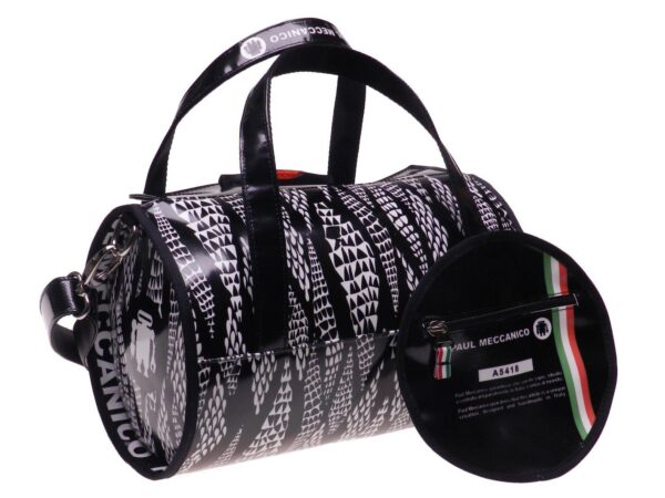 BOSTON BAG PAUL MECCANICO BLACK AND WHITE FANTASY MADE OF LORRY TARPAULIN. - Paul Meccanico