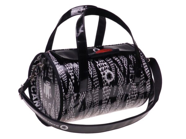 BOSTON BAG PAUL MECCANICO BLACK AND WHITE FANTASY MADE OF LORRY TARPAULIN. - Paul Meccanico