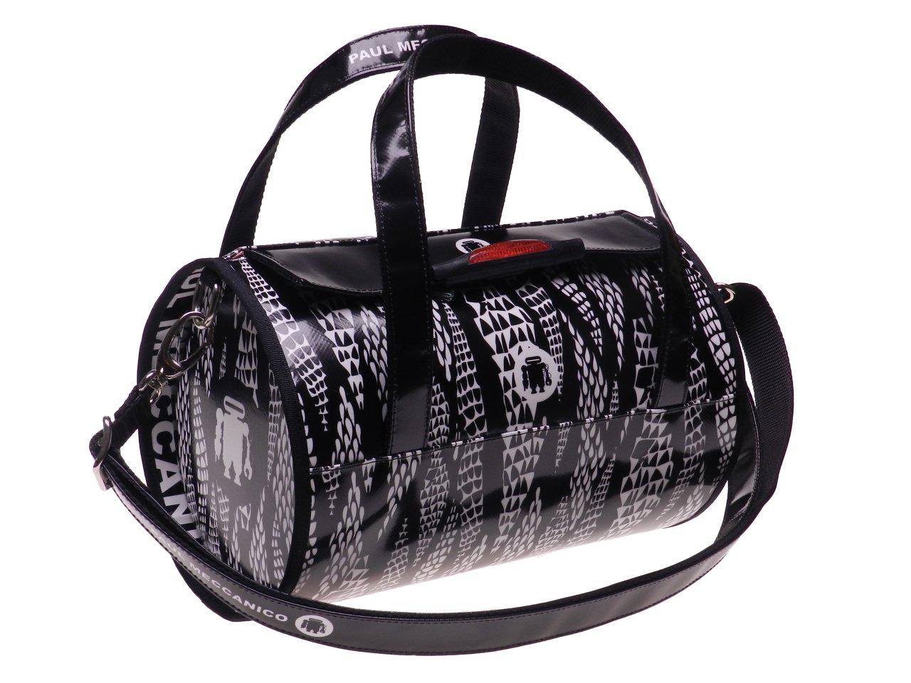 BOSTON BAG PAUL MECCANICO BLACK AND WHITE FANTASY MADE OF LORRY TARPAULIN. - Paul Meccanico