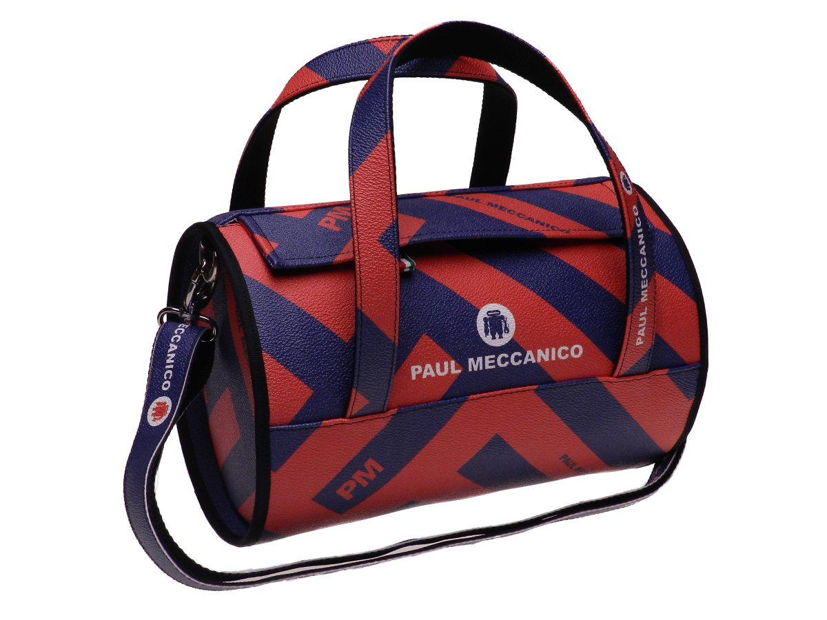 BOSTON BAG PAUL MECCANICO HAMMERED FAUX LEATHER. MODEL MINI BLUE AND RED COLOURS WITH GEOMETRIC FANTASY. - Unique Pieces Paul Meccanico