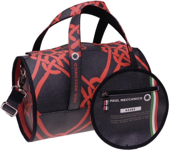 BOSTON BAG PAUL MECCANICO IN HAMMERED FAUX LEATHER. MODEL MINI ANTHRACITE AND RED COLOURS WITH MARITIME FANTASY. - Unique Pieces Paul Meccanico