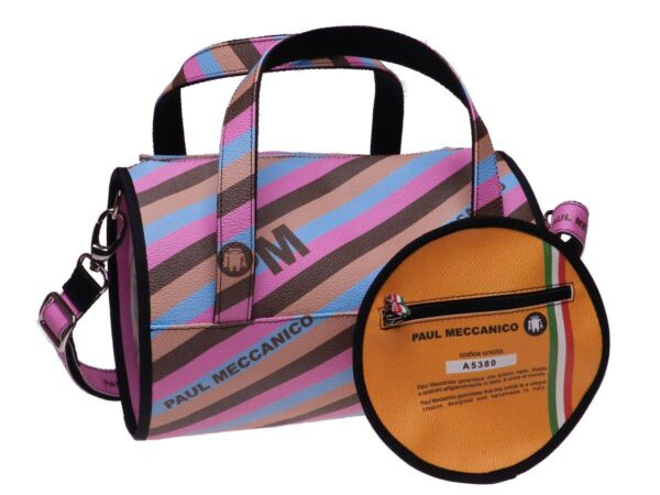 BOSTON BAG PAUL MECCANICO IN HIGH QUALITY FAUX LEATHER. MINI MODEL MULTICOLOR WITH LINES. - Unique Pieces Paul Meccanico