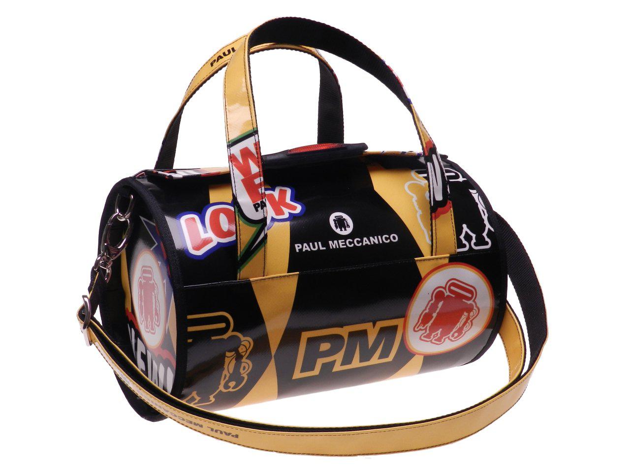 BOSTON BAG PAUL MECCANICO IN LORRY TARPAULIN. MINI MODEL BLACK COLOUR GEEK STYLE. - Unique Pieces Paul Meccanico