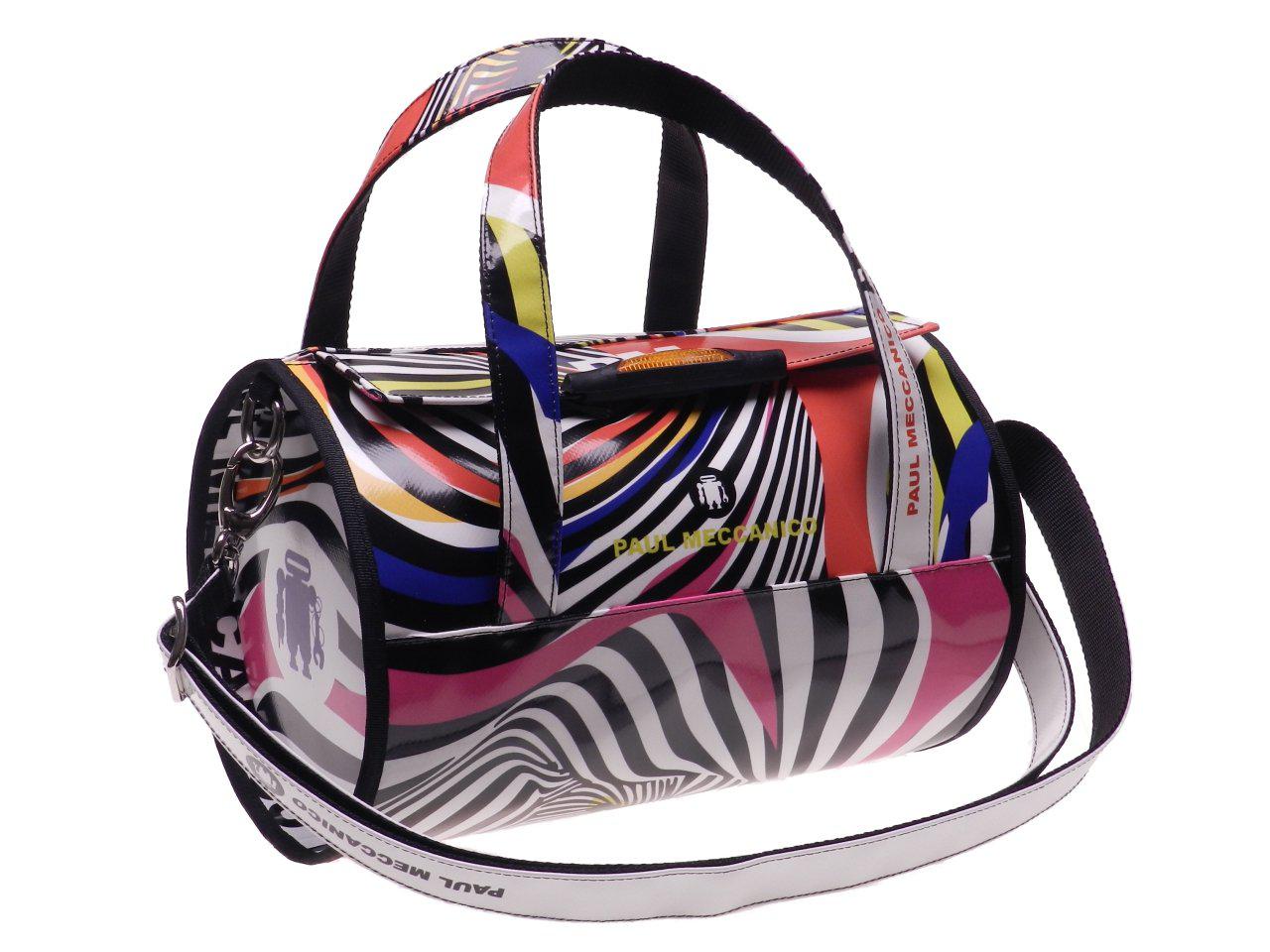 BOSTON BAG PAUL MECCANICO MADE OF HAMMERED ECOLOGICAL LEATHER. ABSTRACT FANTASY MULTICOLOR. - Paul Meccanico