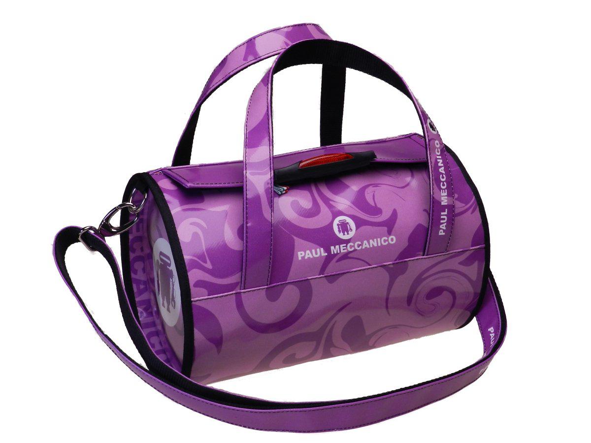 BOSTON BAG PAUL MECCANICO MADE OF LORRY TARPAULIN. MINI MODEL LILAC COLOUR. - Unique Pieces Paul Meccanico