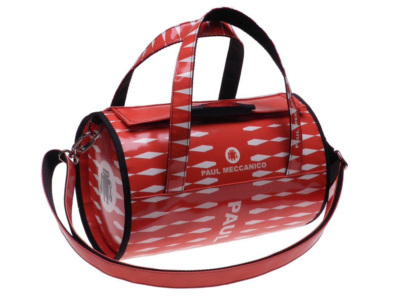 BOSTON BAG PAUL MECCANICO MADE OF LORRY TARPAULIN. MINI MODEL RED COLOR OPTICAL FANTASY. - Unique Pieces Paul Meccanico