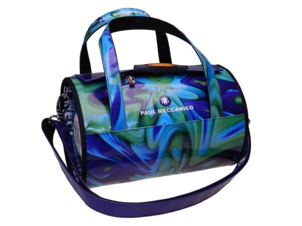 BOSTON BAG PAUL MECCANICO MADE OF LORRY TARPAULIN. MINI MODEL VIOLET, GREEN AND LIGHT BLUE COLOURS. - Unique Pieces Paul Meccanico