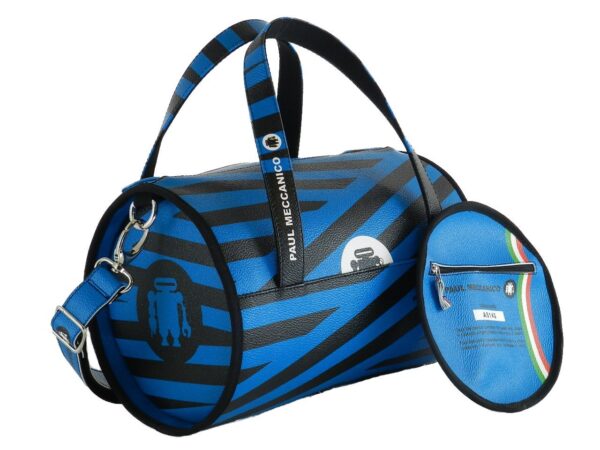 BOSTON BAG PAUL MECCANICO MADE OF SYNTHETIC LEATHER. MODEL MINI COLOURS BLACK AND ROYAL FANTASY GEOMETRIC. - Unique Pieces Paul Meccanico