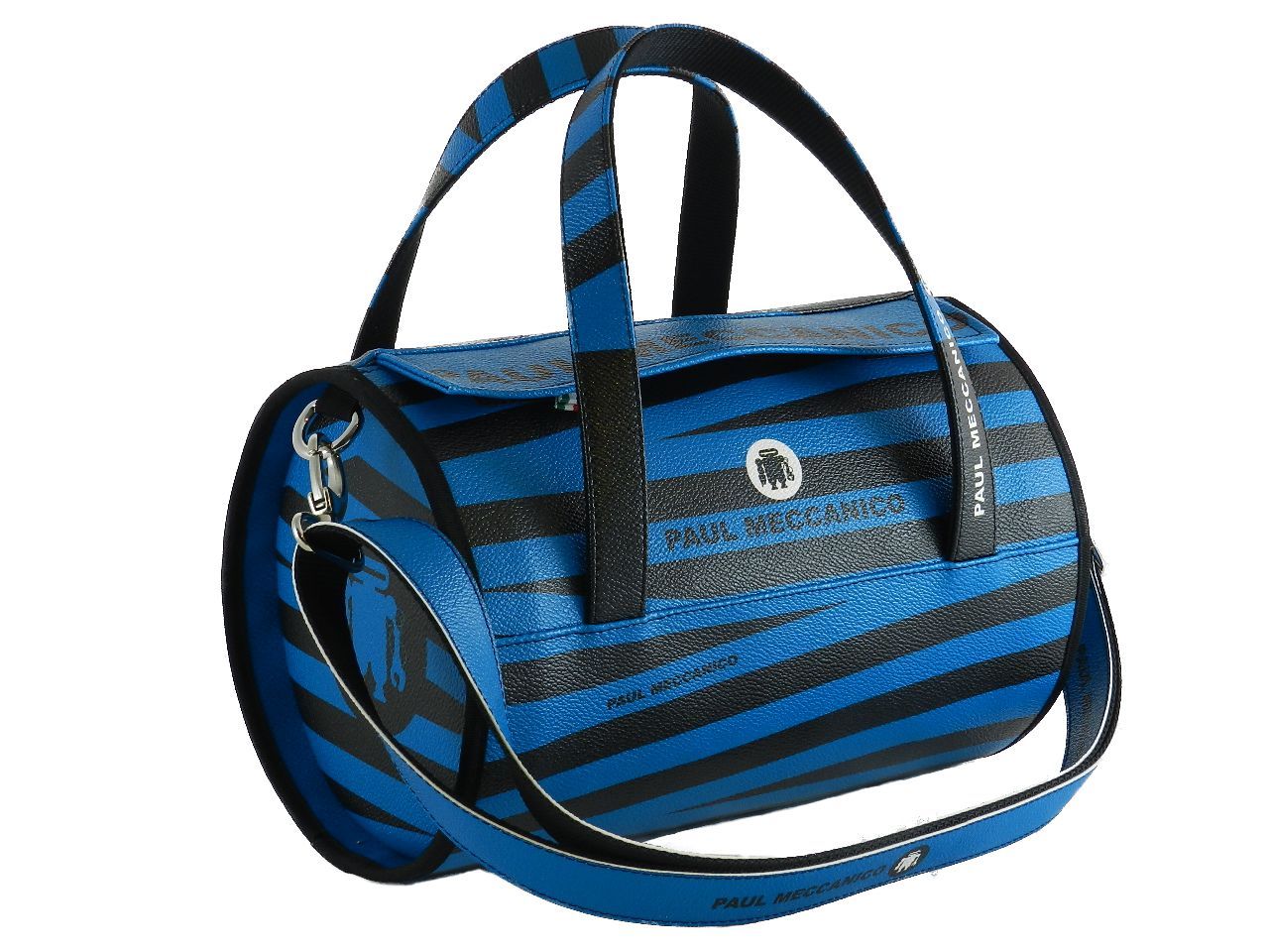 BOSTON BAG PAUL MECCANICO MADE OF SYNTHETIC LEATHER. MODEL MINI COLOURS BLACK AND ROYAL FANTASY GEOMETRIC. - Unique Pieces Paul Meccanico