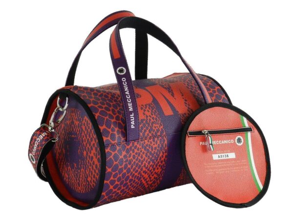 BOSTON BAG RED AND VIOLET COLOURS MACULATED FANTASY. MINI MODEL MADE OF HAMMERED FAUX LEATHER - Unique Pieces Paul Meccanico