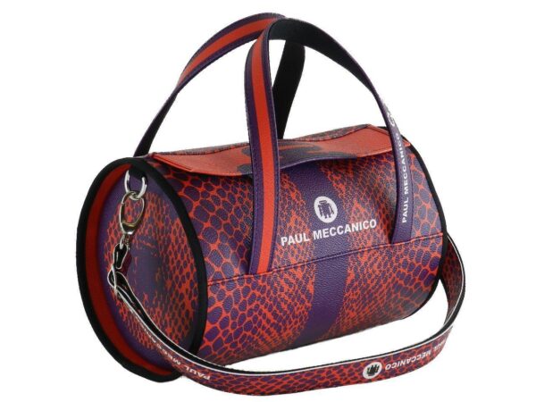 BOSTON BAG RED AND VIOLET COLOURS MACULATED FANTASY. MINI MODEL MADE OF HAMMERED FAUX LEATHER - Unique Pieces Paul Meccanico