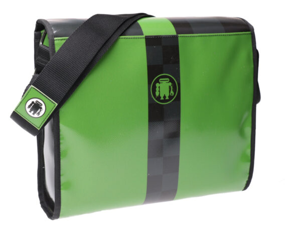 CROSSBODY BAG BLACK AND GREEN CHESS FANTASY. MODEL BREAK MADE OF LORRY TARPAULIN. - Unique Pieces Paul Meccanico