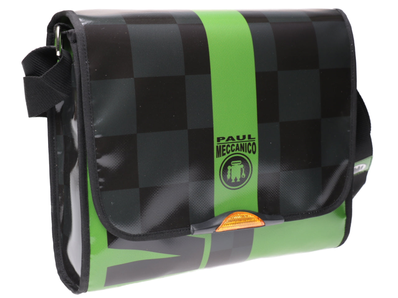 CROSSBODY BAG BLACK AND GREEN CHESS FANTASY. MODEL BREAK MADE OF LORRY TARPAULIN. - Unique Pieces Paul Meccanico