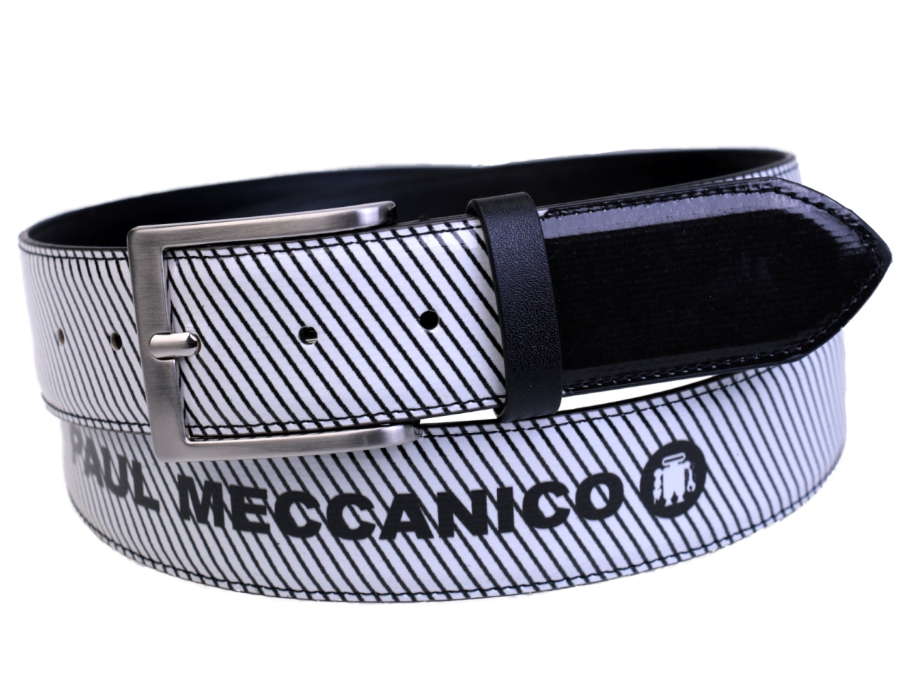 BLACK AND WHITE MEN'S BELT MADE OF LORRY TARPAULIN. - Unique Pieces Paul Meccanico