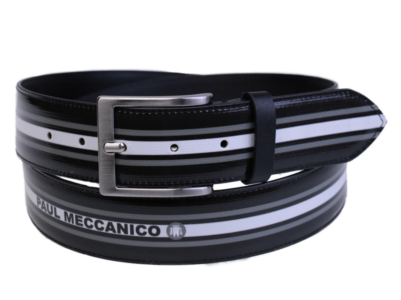 BLACK ,WHITE AND GREY MEN'S BELT MADE OF LORRY TARPAULIN. - Unique Pieces Paul Meccanico