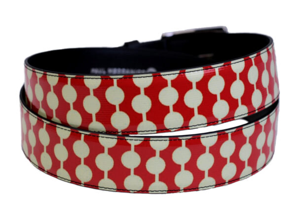 RED AND BEIGE MEN'S BELT MADE OF LORRY TARPAULIN. - Unique Pieces Paul Meccanico