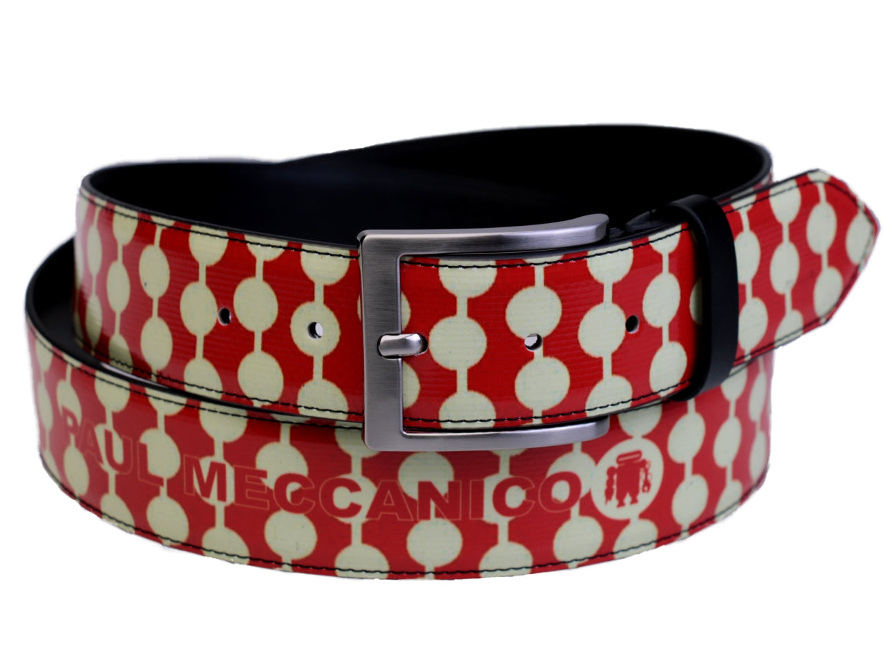 RED AND BEIGE MEN'S BELT MADE OF LORRY TARPAULIN. - Unique Pieces Paul Meccanico