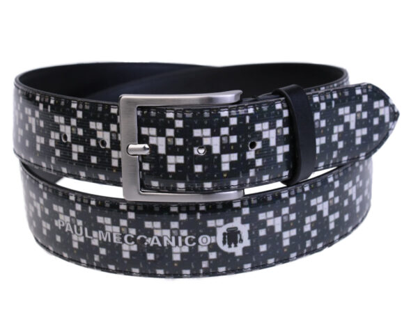 BLACK AND WHITE MEN'S BELT TETRIS FANTASY MADE OF LORRY TARPAULIN. - Unique Pieces Paul Meccanico